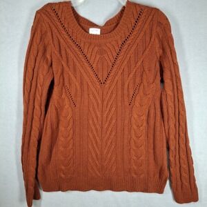 Hippie Rose Women's Large Sweater Burnt‎ Orange Cable Knit Acrylic